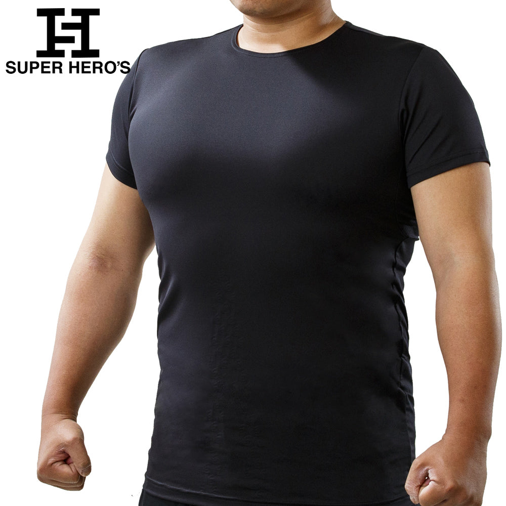 Super Heroes Undershirt Short Sleeve Adult General Black Black Round Neck All Seasons