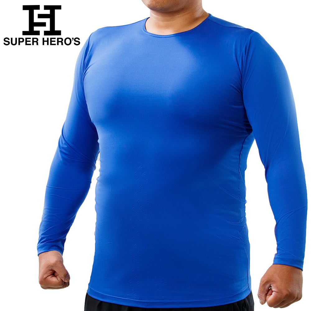 Super Heroes Undershirt Long Sleeve Adult General Blue Blue Round Neck All Seasons