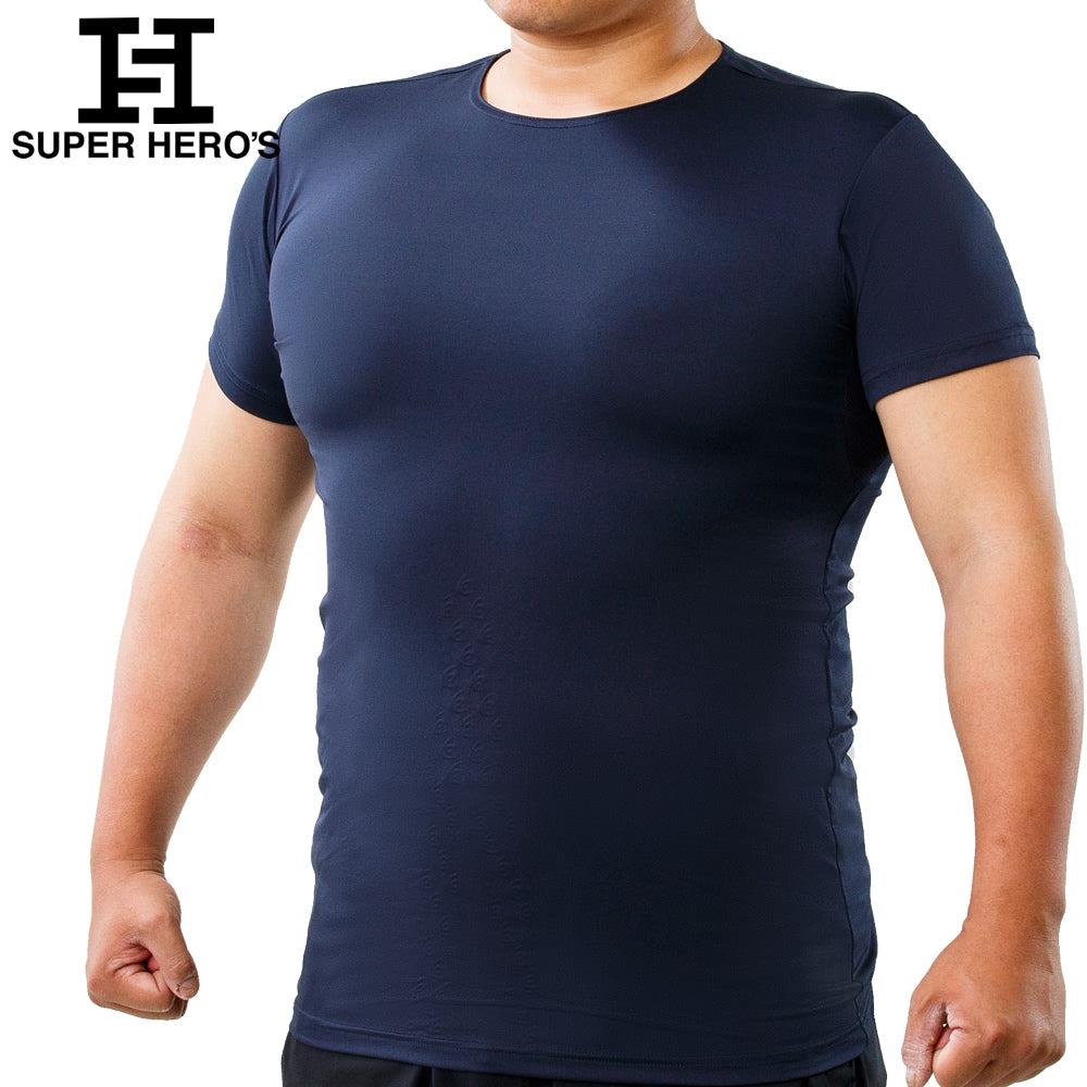 Super Heroes Undershirt, Short Sleeve, Suitable for High School Baseball, Adults, General Navy, Navy, Round Neck, All Seasons